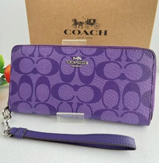 Coach C4452 Signature Zip Around Wallet Purple – Essence Enclave