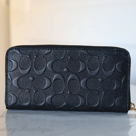 Coach Accordion Zip Wallet Black Signature Leather – Essence Enclave