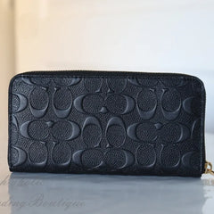 Coach Accordion Zip Wallet Black Signature Leather – Essence Enclave