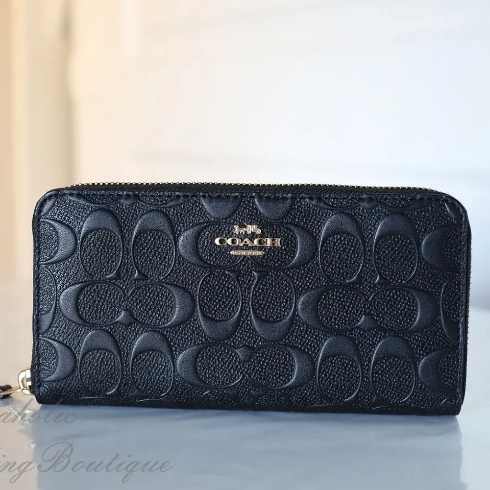 Coach Accordion Zip Wallet Black Signature Leather – Essence Enclave
