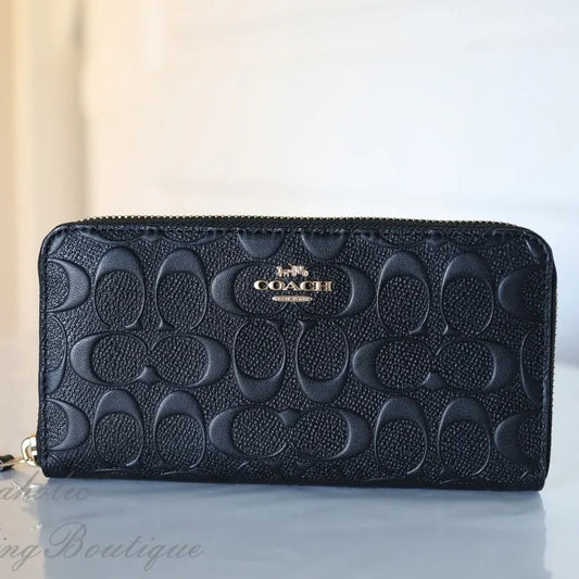 Coach Accordion Zip Wallet Black Signature Leather – Essence Enclave