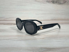 CELINE Triomphe Oval Sunglasses CL40194U Shiny Black – Essence Enclave